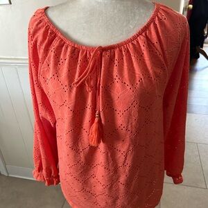 New With Tags Woman’s Rafaella 3/4 Sleeve Eyelet Blouse Size Medium